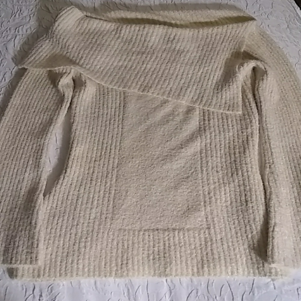 Arden B. Foldover Neckline Off-White Sweater
